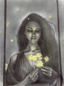 Une femme rêveuse et des fleurs rayonnantes - Christine Lindstrom