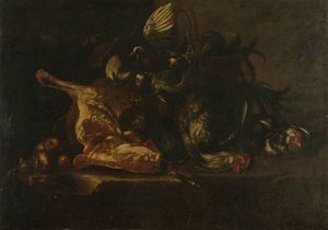 Nature morte avec viande et oiseaux morts - Christoffel Puytlinck