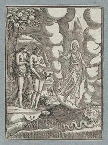 Adam en Eva schamen zich voor hun naaktheid - Christoffel van Sichem (II)