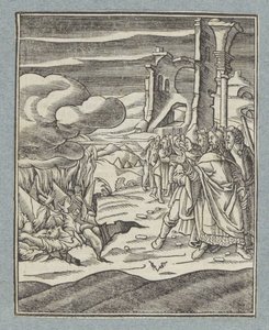 Korah, Dathan et Abiram et leurs familles engloutis par la terre - Christoffel van Sichem (II)