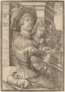Un jeune homme jouant du psaltérion - Christoffel van Sichem I after Hendrik Goltzius