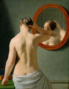 Une femme nue se coiffant devant un miroir - Christoffer Wilhelm Eckersberg