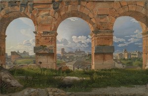 Vue à travers trois arches du Colisée
