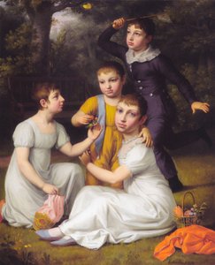Portrait des quatre enfants aînés de Johannes Søbøtker à Hummeltofte. - Christoffer Wilhelm Eckersberg