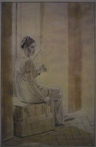 Jeune femme romaine assise sur une caisse en bois - Christoffer Wilhelm Eckersberg
