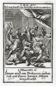 Simon et ses deux fils tués par Ptolémée. 1 Maccabées 14:16, 1695 - Christoph Weigel