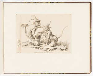 Planche 10, Le Maître de Cors de Chasse, Singeries ou différentes actions de la vie humaine représentées par des singes - Christophe Huet