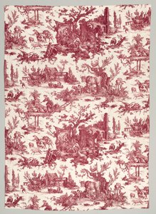 Bande de coton imprimée à la plaque de cuivre avec le design Les plaisirs de la ferme, 1785-1790