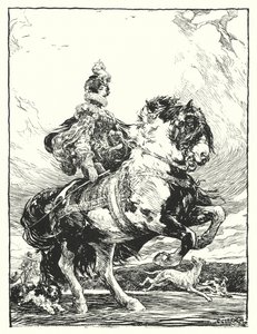 Femme en costume Tudor chassant à cheval - Christopher (after) Clark