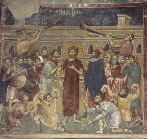 La Dérision de Jésus scène des musiciens, vers 1317 - Chrostiras Michael