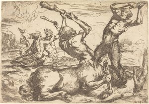 Bataille entre un centaure et un triton - Circle of Jusepe de Ribera