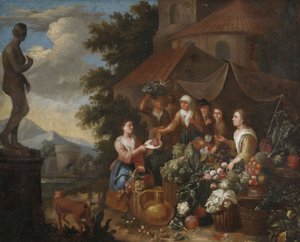 Vente de légumes et de fleurs sur un marché italien