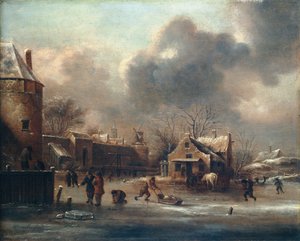 Scène de Patinage : Figures sur la Glace Près des Murs d