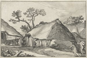 Ferme et une charrette dans une cour (Landschappen met boerderijen)