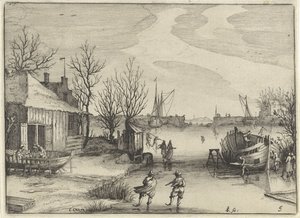 Chantier naval sur un canal gelé
