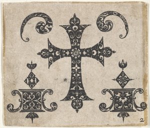 Gravure en noir avec une croix latine et de petits motifs, vers 1620 - Claes Jansz Visscher