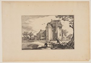 Ferme avec pigeonniers, de Paysages (Verscheyden aerdige Lanthuysen...) - Claes Jansz. Visscher