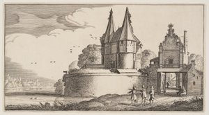 Bastion et porte de ville sur une rivière, extrait de Paysages (Playsante Lantschappen) - Claes Jansz. Visscher II