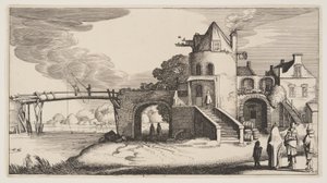 Pont avec un péage, extrait de Paysages (Playsante Lantschappen) - Claes Jansz. Visscher II