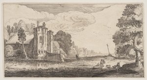Maison de campagne avec deux tours hexagonales, extrait de Paysages (Playsante Lantschappen) - Claes Jansz. Visscher II