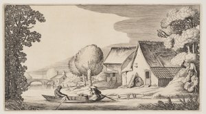 Agriculteur et agricultrice dans un bateau à rames, extrait de Paysages (Playsante Lantschappen) - Claes Jansz. Visscher II