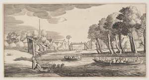 Voyageurs en barques à l
