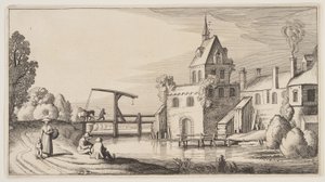 Village sur une rivière, extrait de Paysages (Playsante Lantschappen) - Claes Jansz. Visscher II