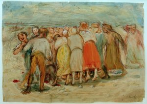 Foule en colère entourant la sorcière lapidée