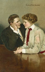 Couple, en discussion sérieuse (lithographie couleur) - Clarence F. Underwood