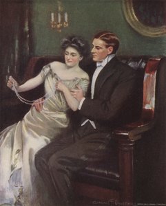 Femme recevant un collier de perles en cadeau - Clarence F. Underwood