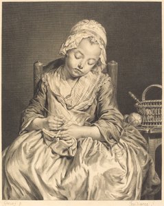 La tricoteuse endormie - Claude Donat Jardinier after Jean Baptiste Greuze