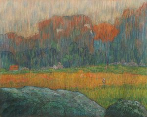 Paysage avec figure et maisons, vers 1891