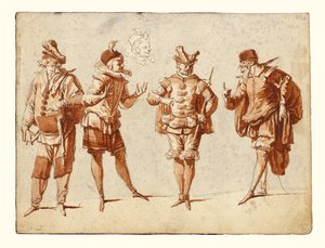 Quatre personnages en costume de théâtre - Claude Gillot