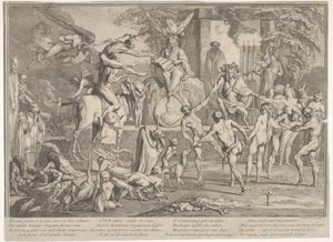 Sabbat des Sorcières, dans un paysage nocturne, un nécromancien assis au centre supérieur, vers 1700-1720 - Claude Gillot