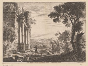 Paysage avec des figures devant une ruine antique