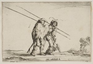 Planche 13 : Deux piquiers marchant vers la droite, chacun avec leurs piques dans la main droite