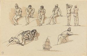 Huit études de figures et un navire en mer - Claude Joseph Vernet