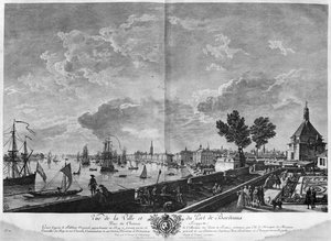 Vue de la Ville et du Port de Bordeaux depuis le Château Trompette, série de "Les Ports de France", gravé par Charles Nicolas Cochin le Jeune - Claude Joseph Vernet