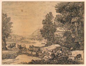 Berger et bergère conversant dans un paysage