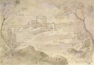 Paysage avec une ville fortifiée