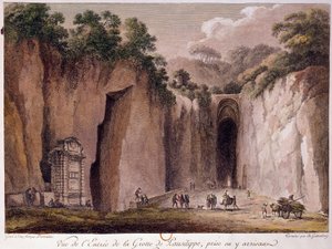 Vue de la grotte de Pausilippe (Posillipo) (ou "Grotta Vecchia"), près de Naples. Dessin de Chatelet - Claude Louis Chatelet