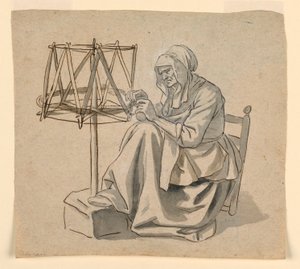 Dessin, une vieille femme en train de filer, 1810-30 - Claude Louis Desrais