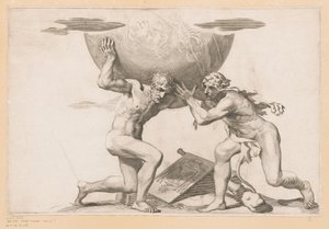 Atlas donne le globe céleste à Hercule - Claude Mellan (possibly)