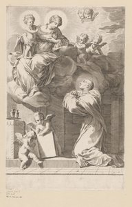 Saint Bernard agenouillé devant une apparition de Marie avec l