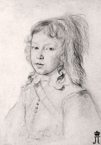 Portrait du roi Louis XIV (1638-1715) enfant par Claude Mellan (1598-1688) - Craie noire sur papier