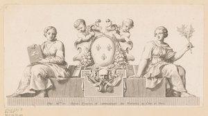 Armoiries des notaires du Châtelet à Paris avec personnifications de la Bonne Foi et de la Loi - Claude Mellan