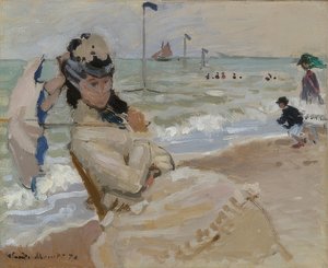 Camille sur la plage de Trouville. 1870
