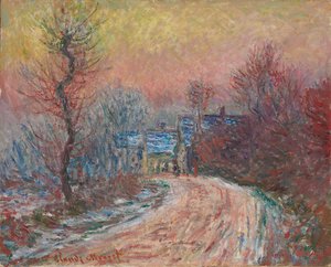 Entrée de Giverny en hiver, soleil couchant
