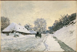 La charette, route sous la neige a Honfleur (oil on canvas)