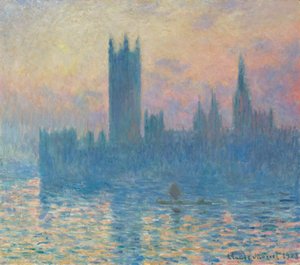 Les maisons du Parlement, coucher de soleil - Claude Monet